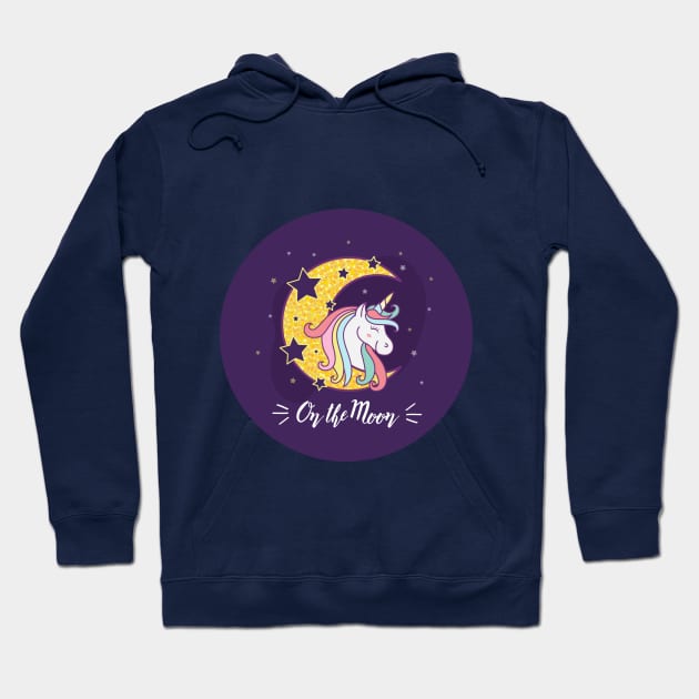 Cute unicorn cartoon character on the Moon illustration design. Hoodie by mstartwork